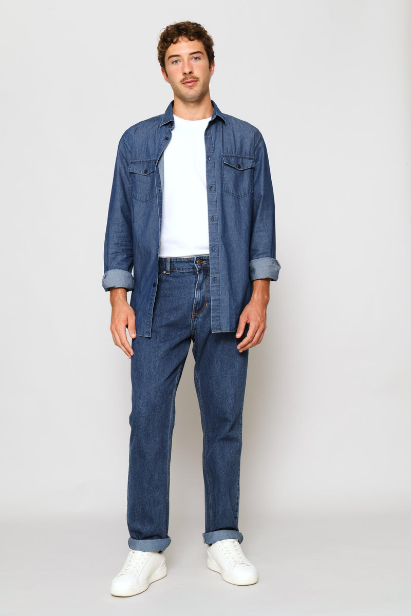 Rigid Straight Denim Jean - Dark Blue