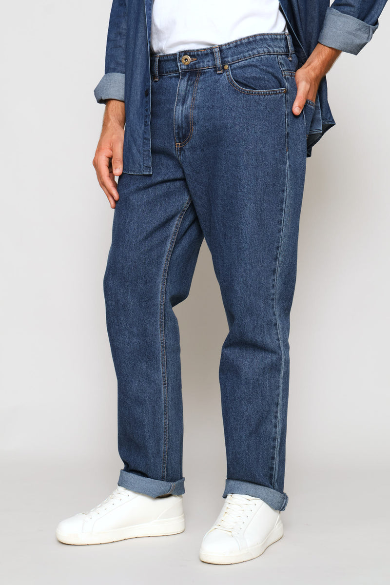 Rigid Straight Denim Jean - Dark Blue