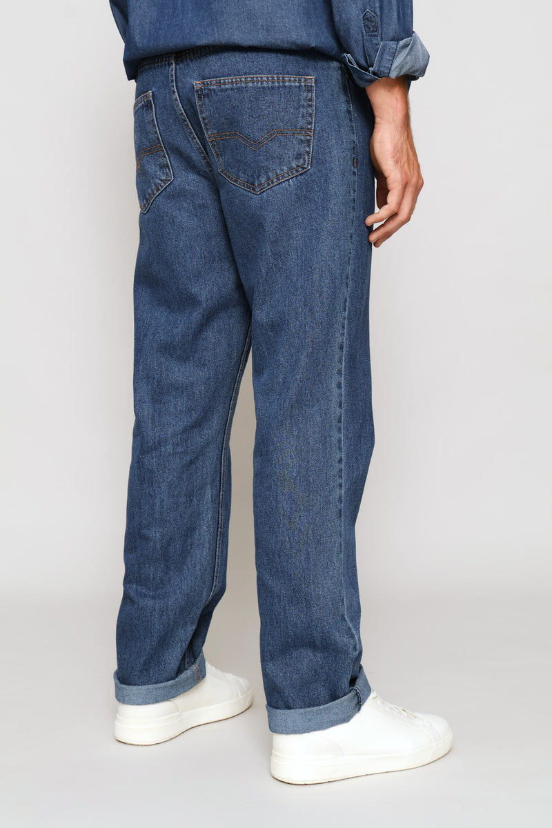 Rigid Straight Denim Jean - Dark Blue