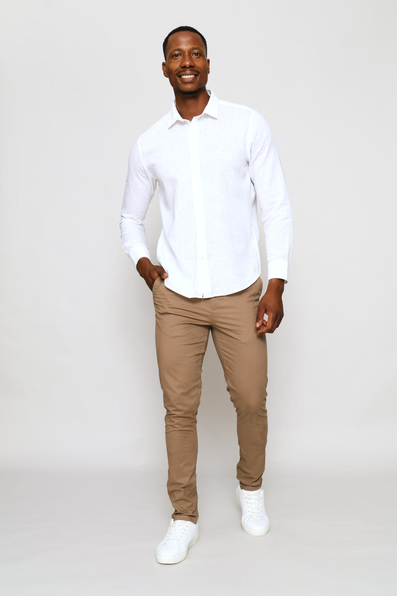 Long Sleeve Saxon Linen Shirt - White