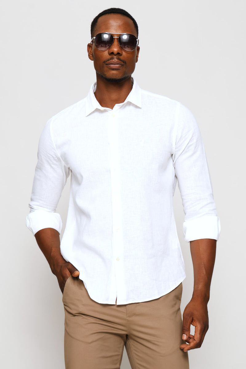 Long Sleeve Saxon Linen Shirt - White