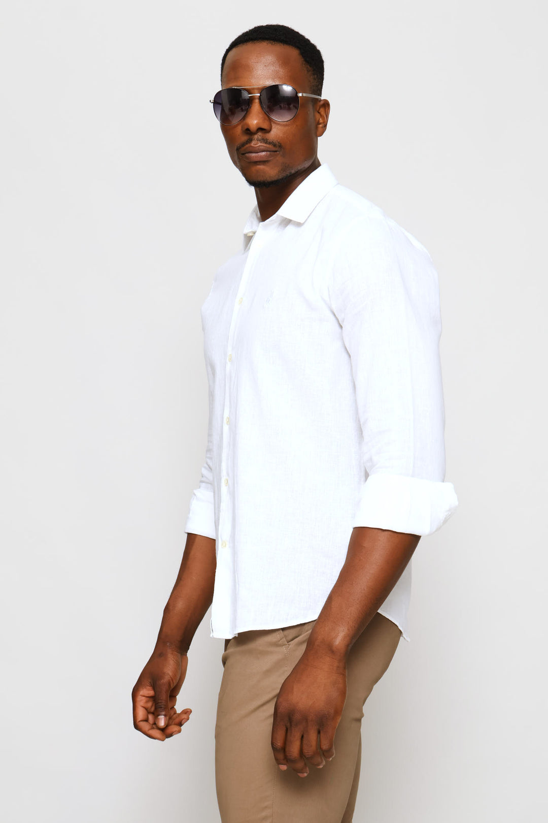 Long Sleeve Saxon Linen Shirt - White