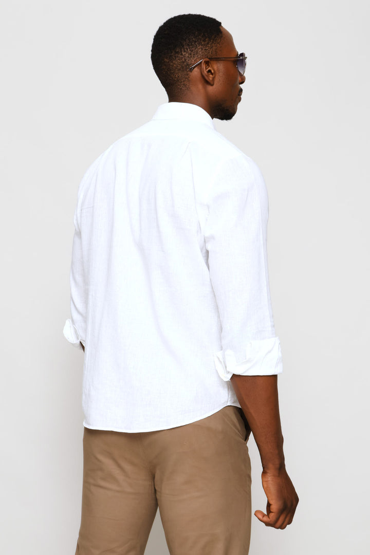 Long Sleeve Saxon Linen Shirt - White