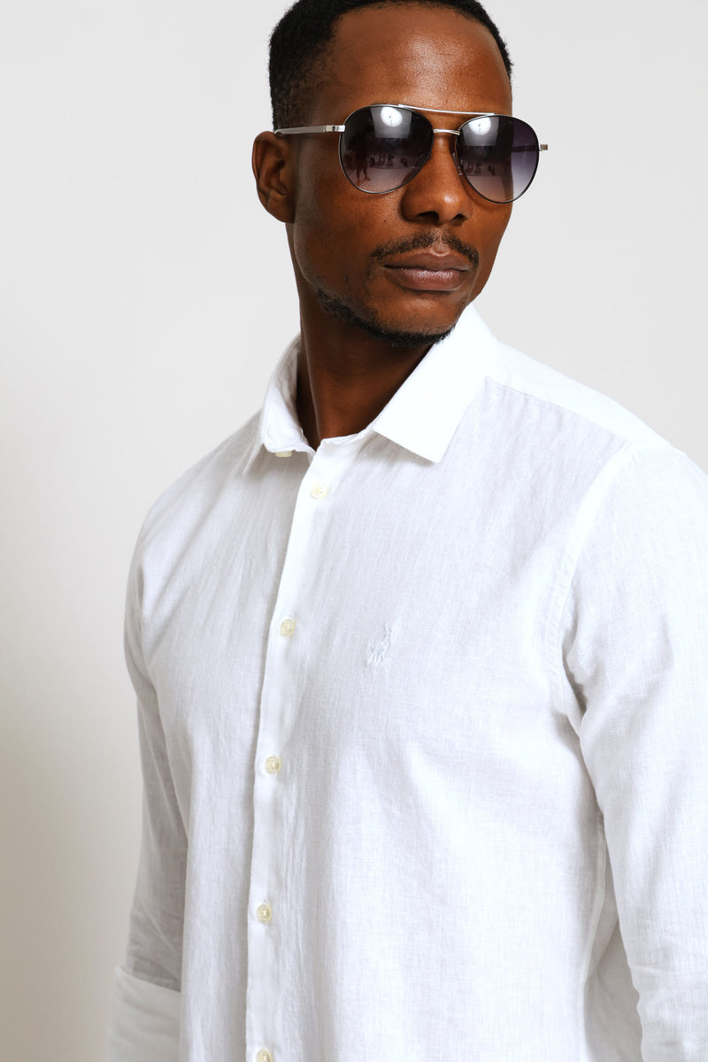 Long Sleeve Saxon Linen Shirt - White