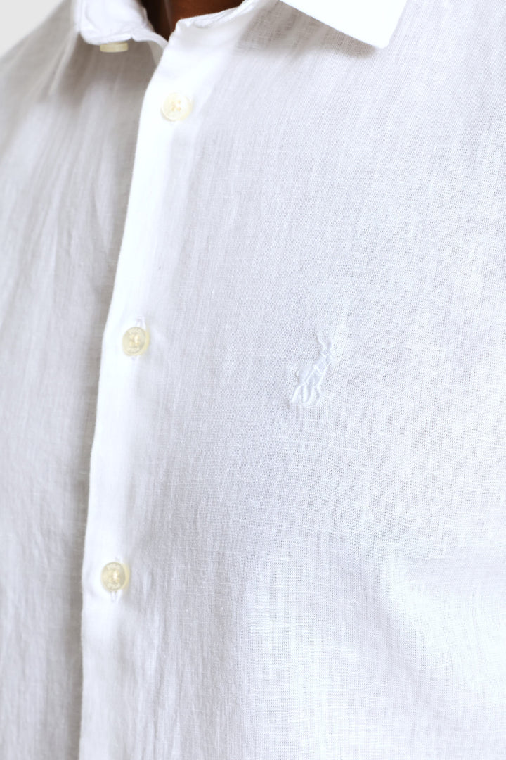 Long Sleeve Saxon Linen Shirt - White