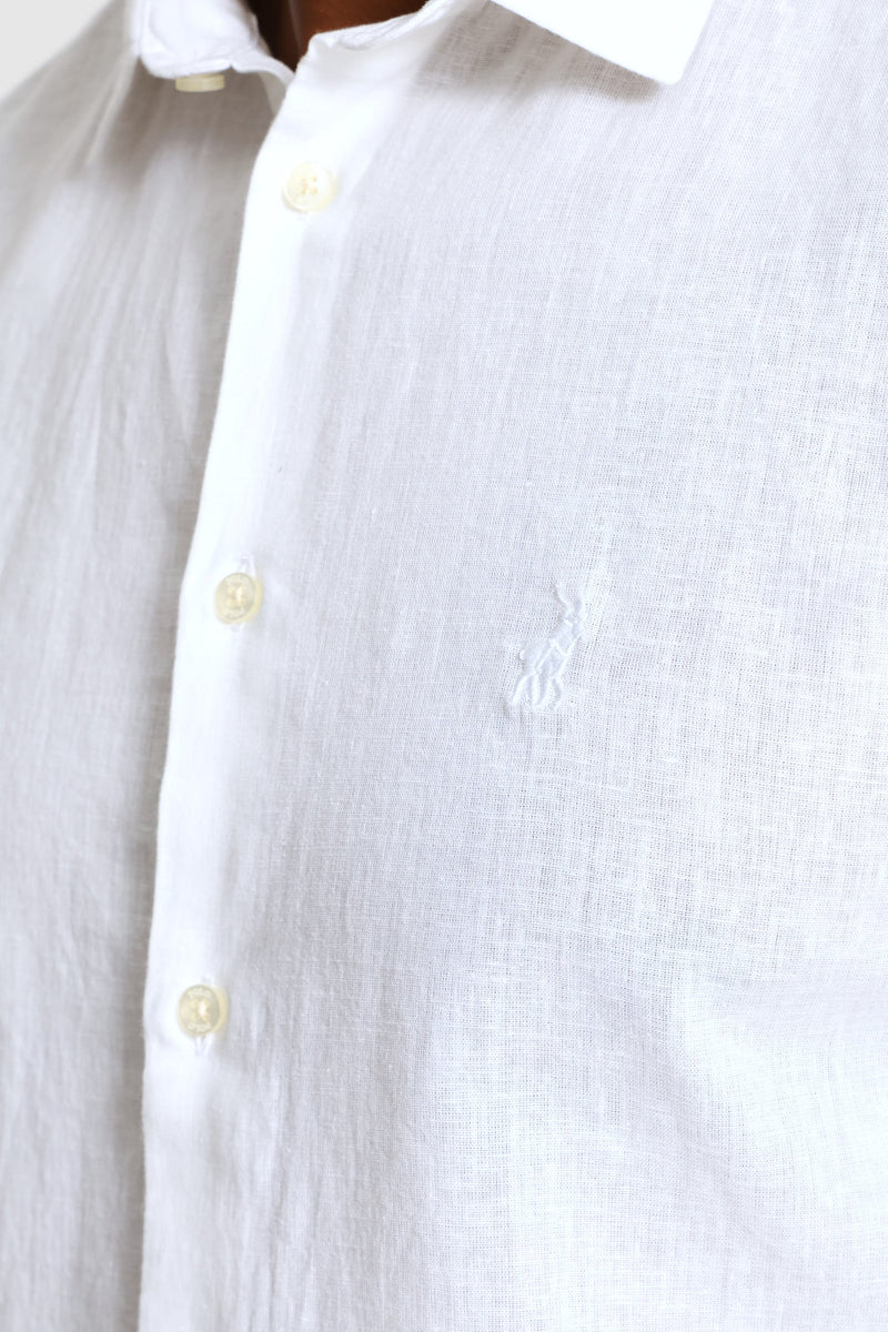 Long Sleeve Saxon Linen Shirt - White