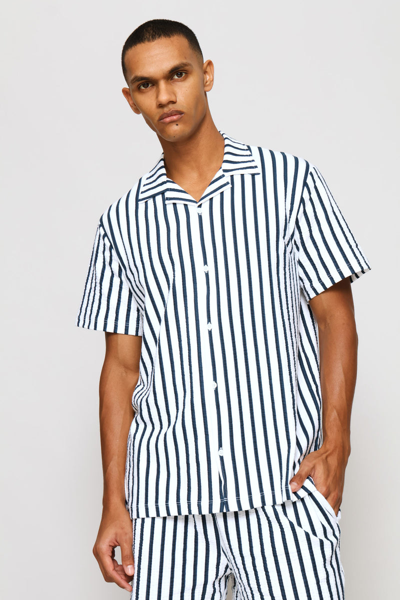 Seersucker Shirt - Bright Blue/White