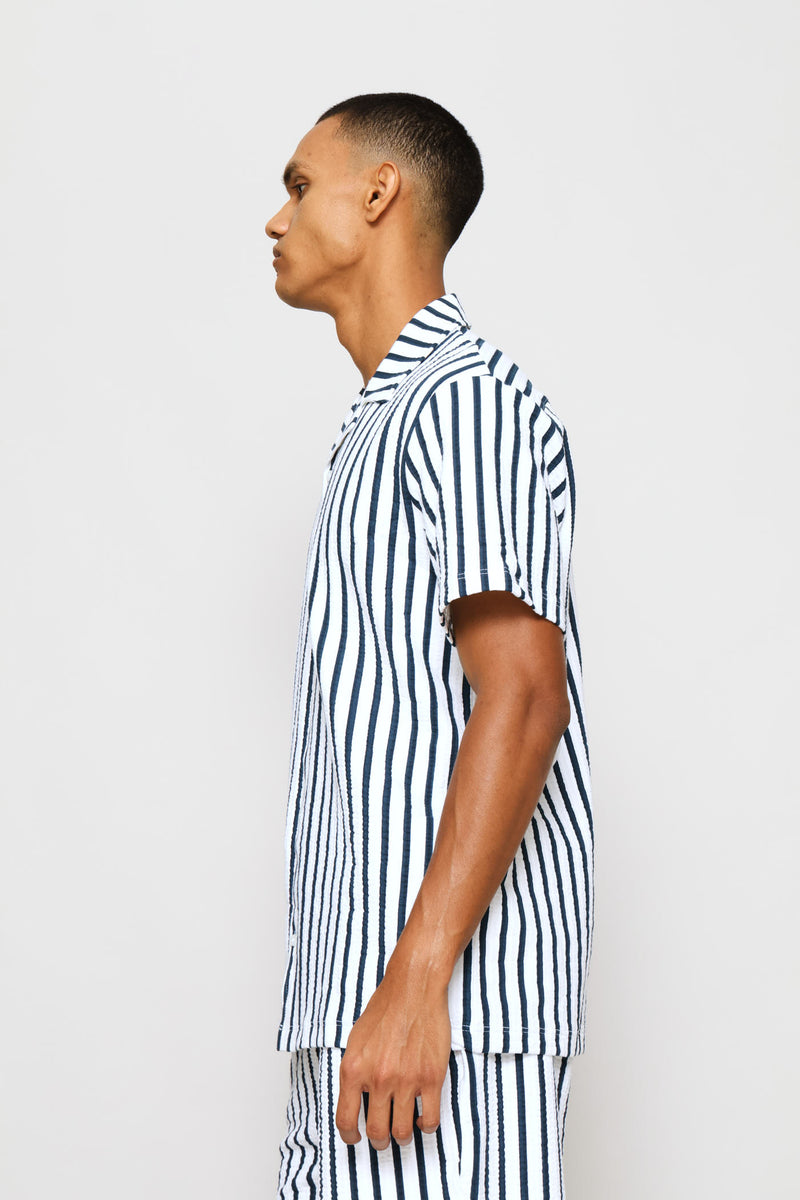 Seersucker Shirt - Bright Blue/White