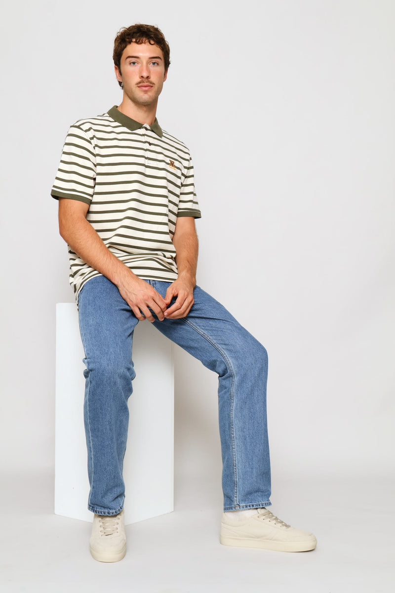 Heavy Weight Striped Golfer - Fatigue/Cream
