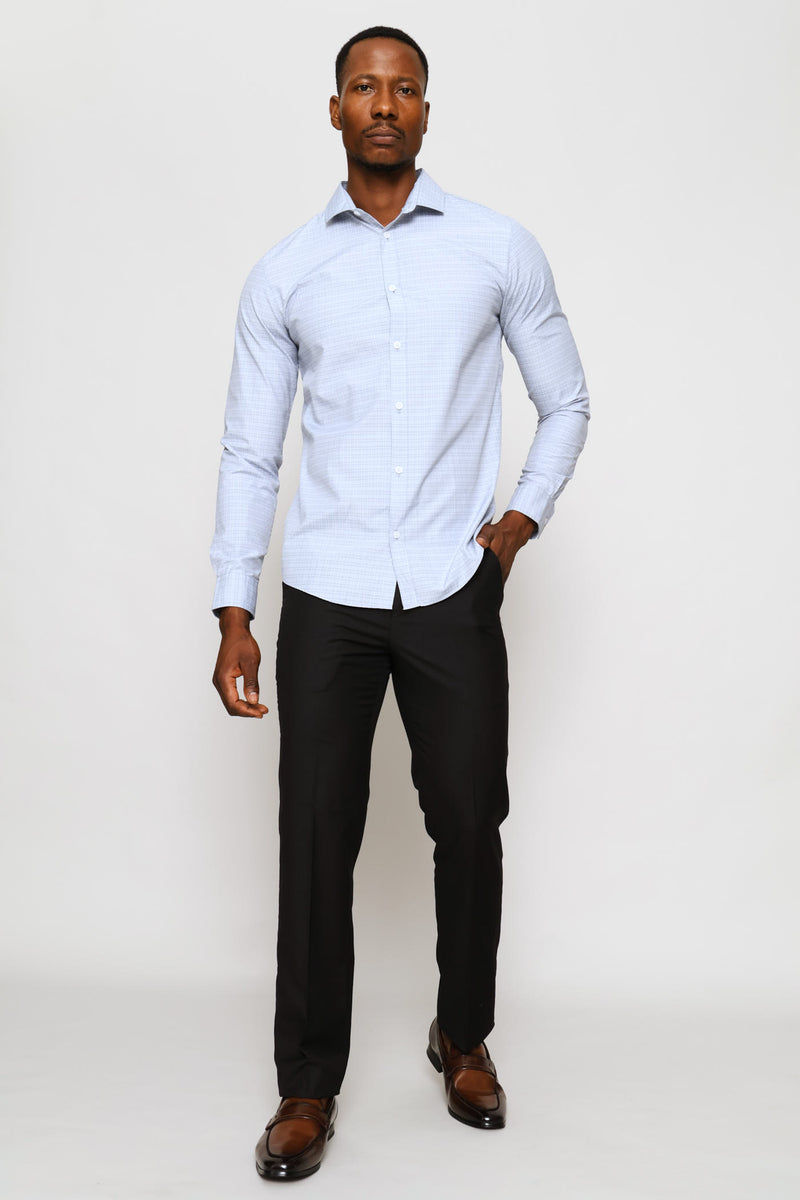 Slim Check Textured Shirt - Blue Grey