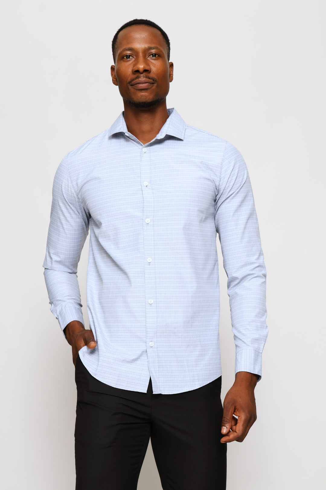 Slim Check Textured Shirt - Blue Grey