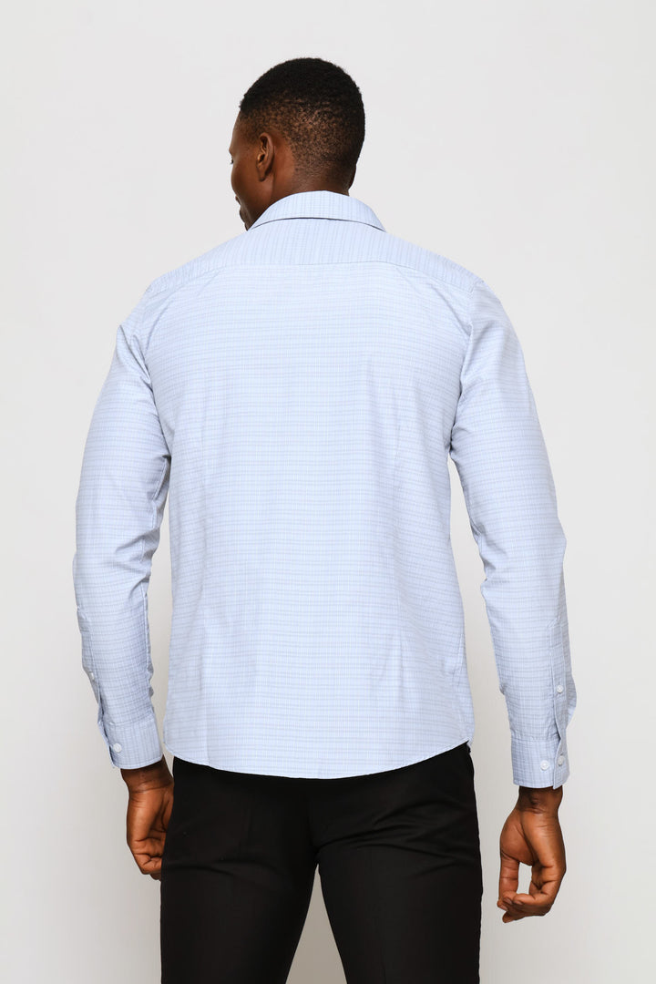 Slim Check Textured Shirt - Blue Grey