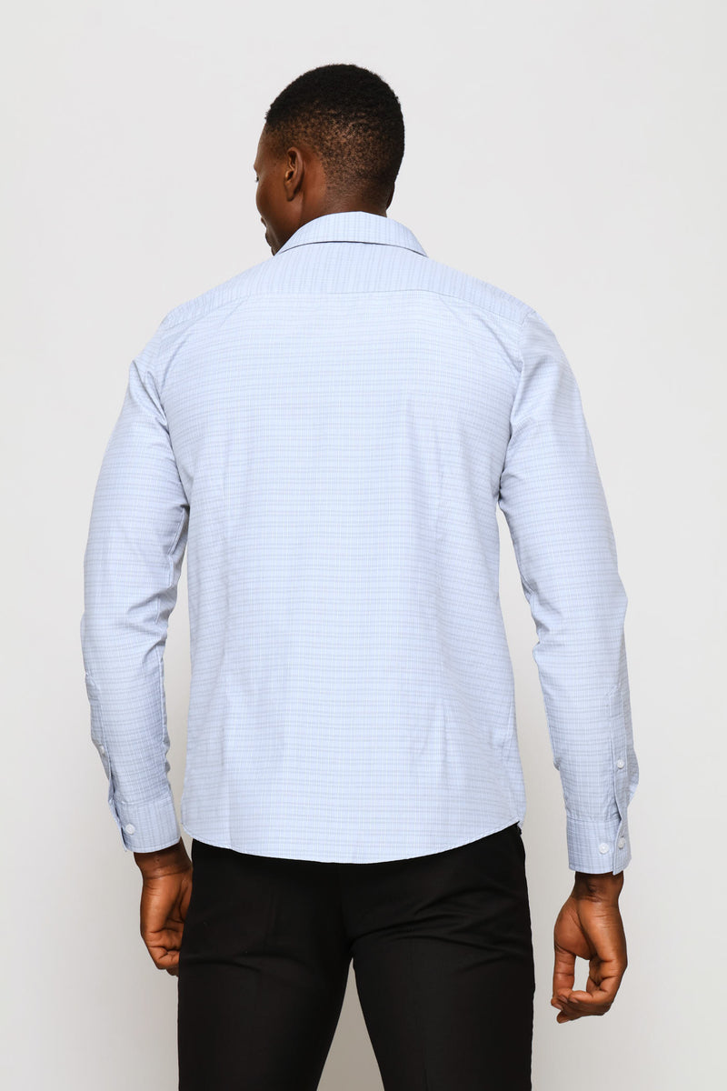 Slim Check Textured Shirt - Blue Grey