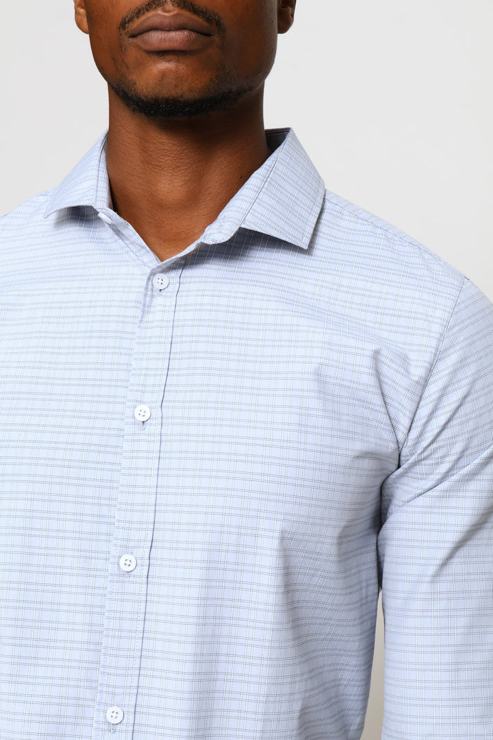 Slim Check Textured Shirt - Blue Grey