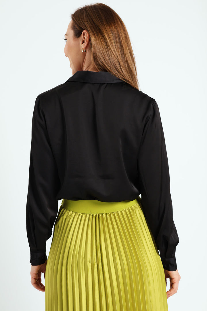 Long Sleeve Pearl Jewel Shirt - Black