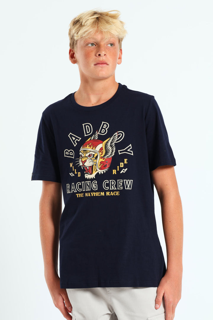 Boys Racing Crew Tee - Navy