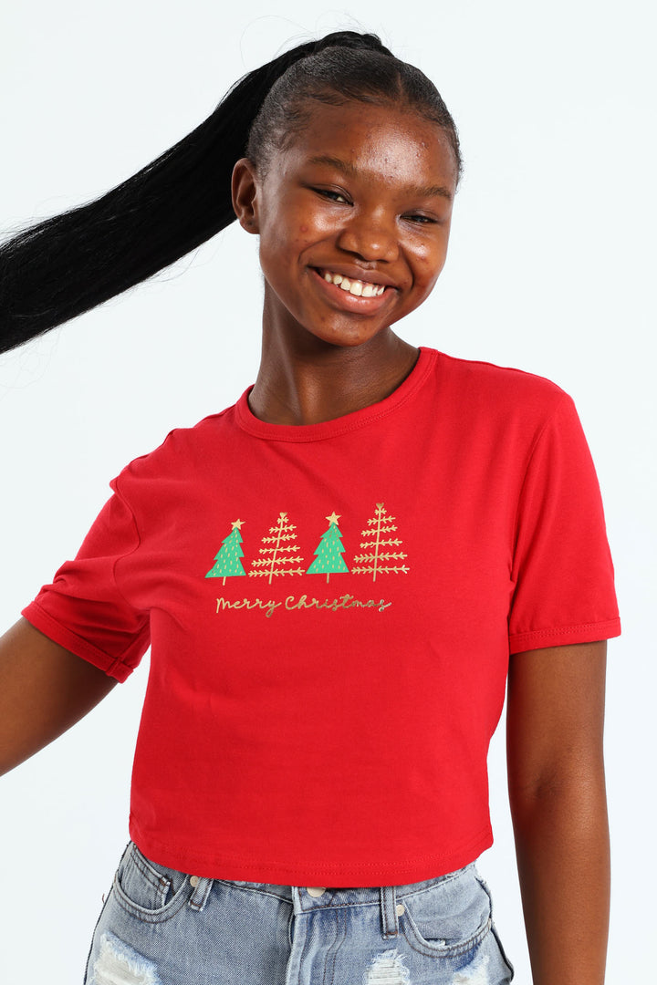 Girls Christmas Ringer Tee - Red