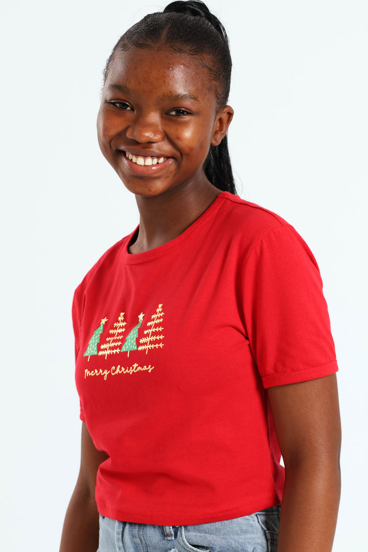 Girls Christmas Ringer Tee - Red