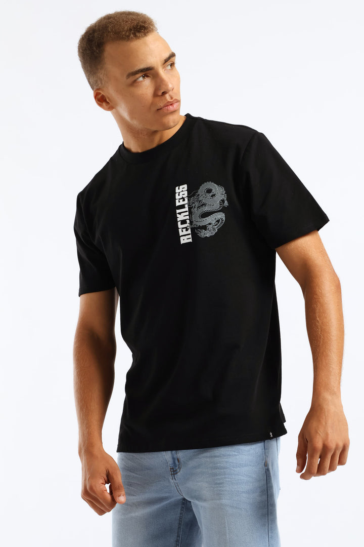 Dragon Front & Back Print Tee - Black
