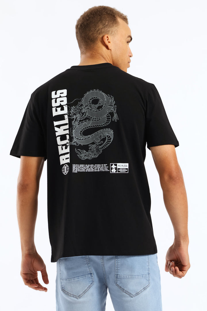 Dragon Front & Back Print Tee - Black