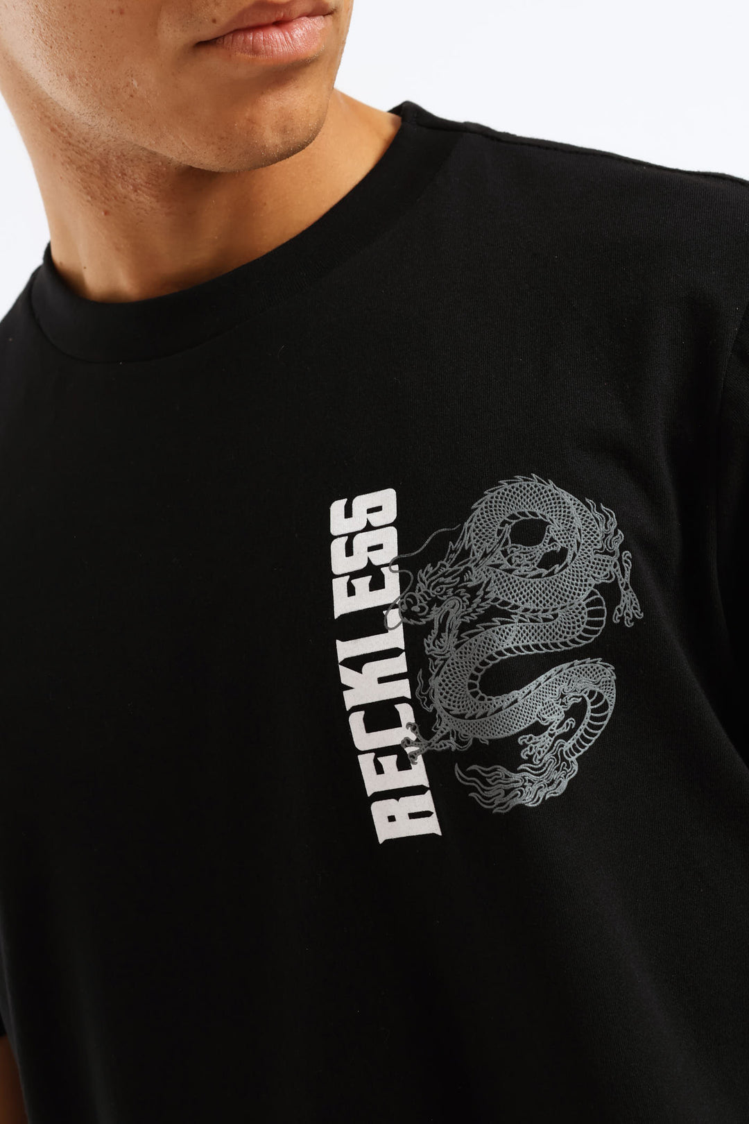 Dragon Front & Back Print Tee - Black