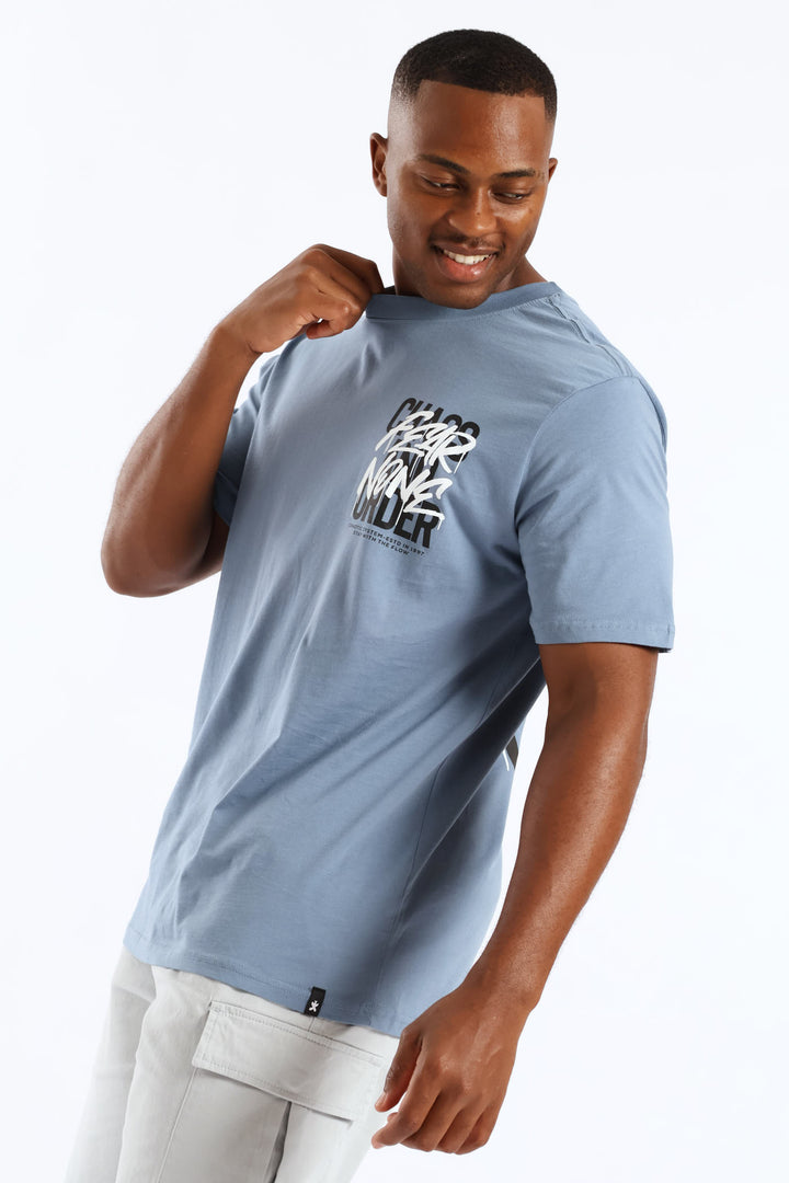 Chaos Front & Back Tee - Steel Blue