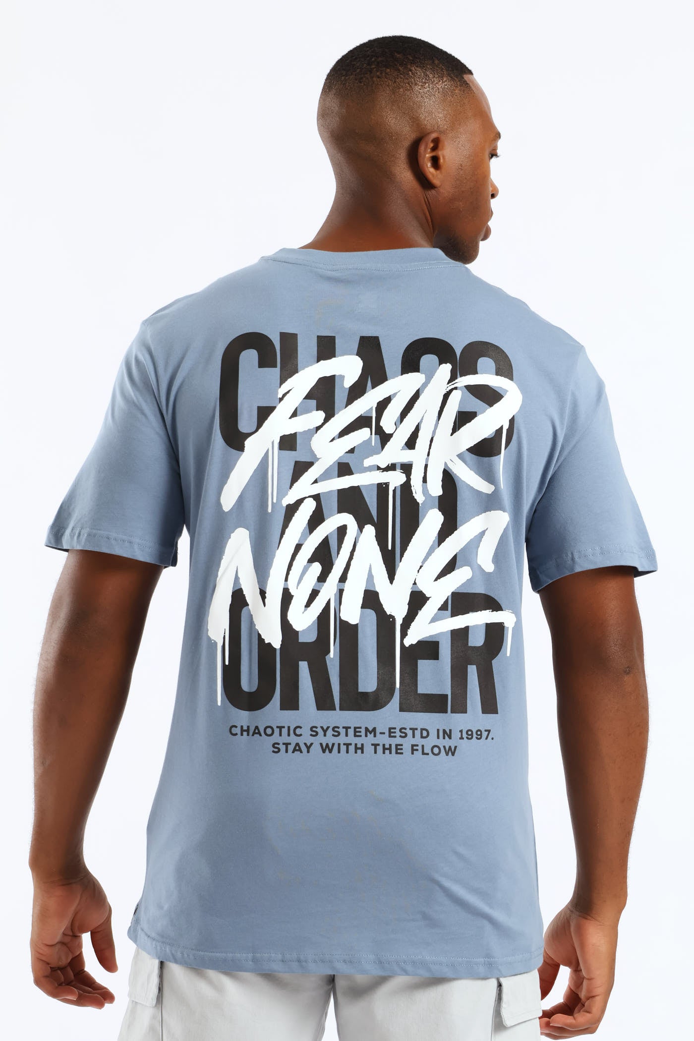 Mens Chaos Front & Back Tee - Steel Blue – Edgars