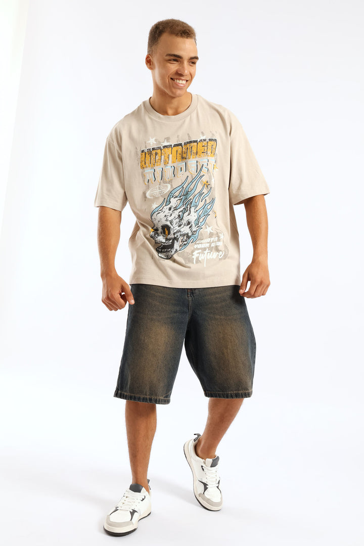 Skull Records Oversized Tee - Stone