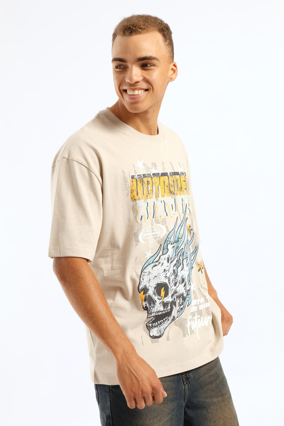 Skull Records Oversized Tee - Stone