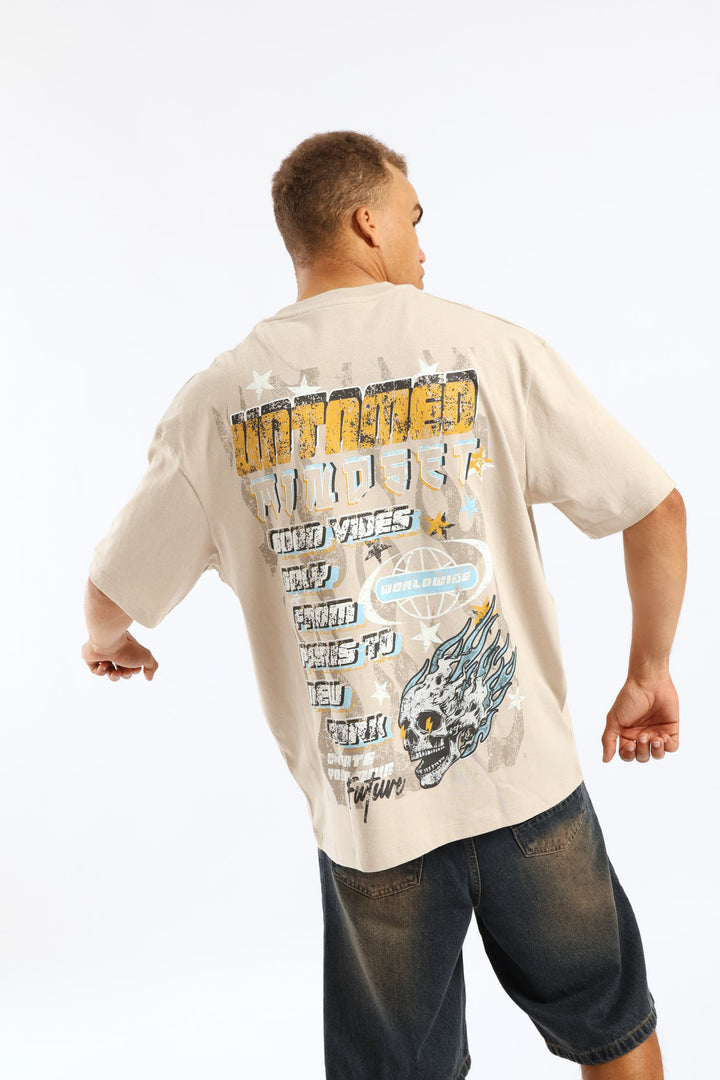 Skull Records Oversized Tee - Stone