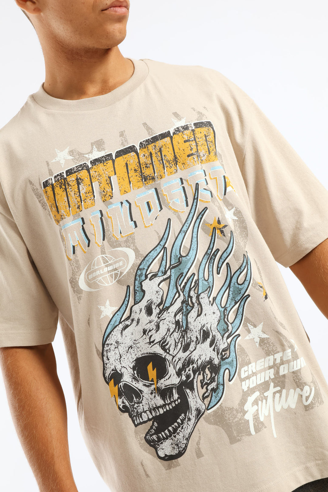 Skull Records Oversized Tee - Stone