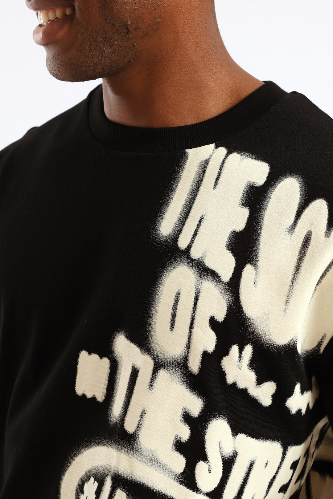 Side Print Oversized Tee - Black