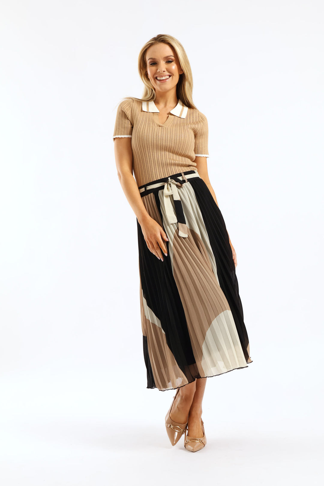 Textured Contrast Golfer - Camel