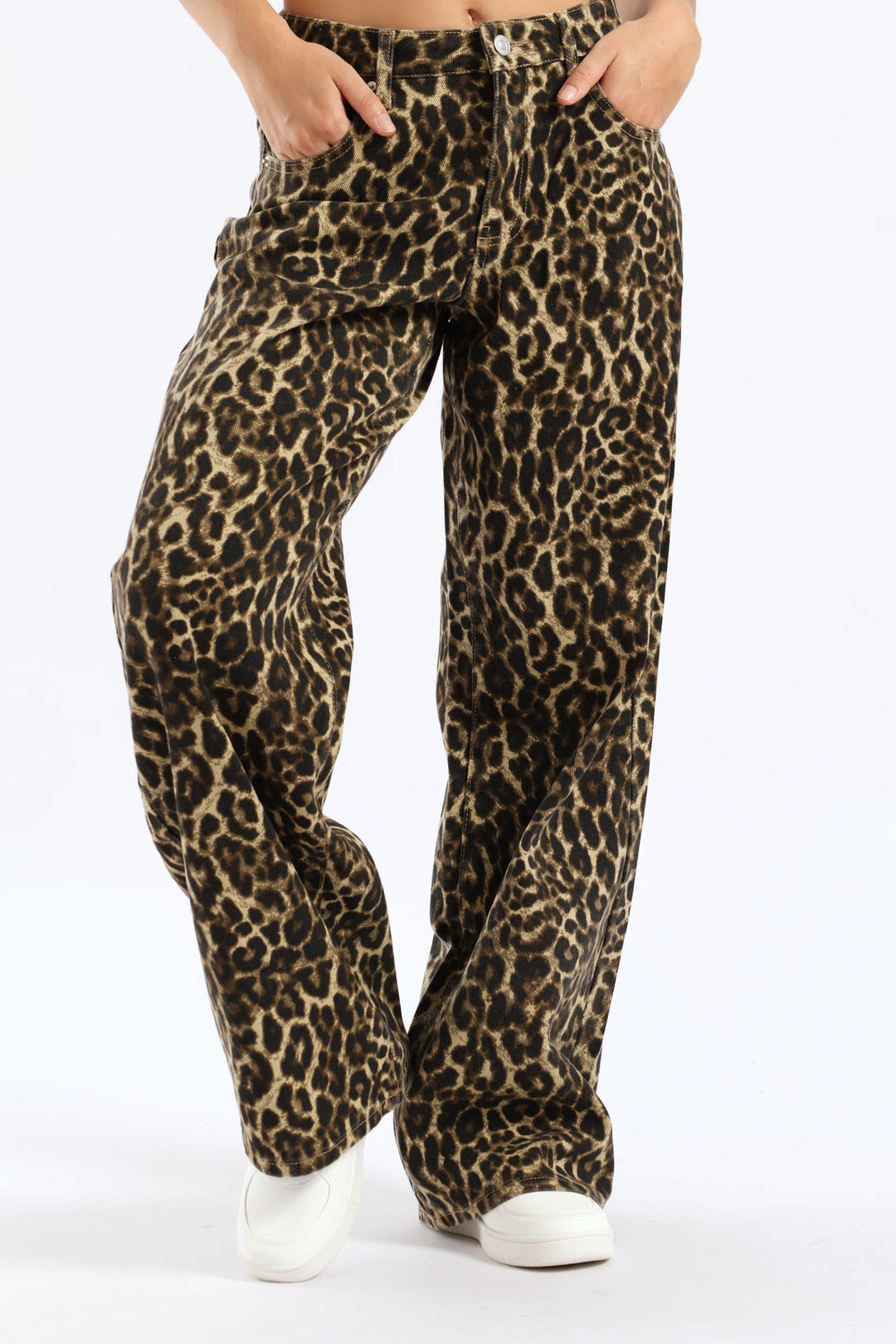 Mid Rise Baggy Animal Print Pant - Brown