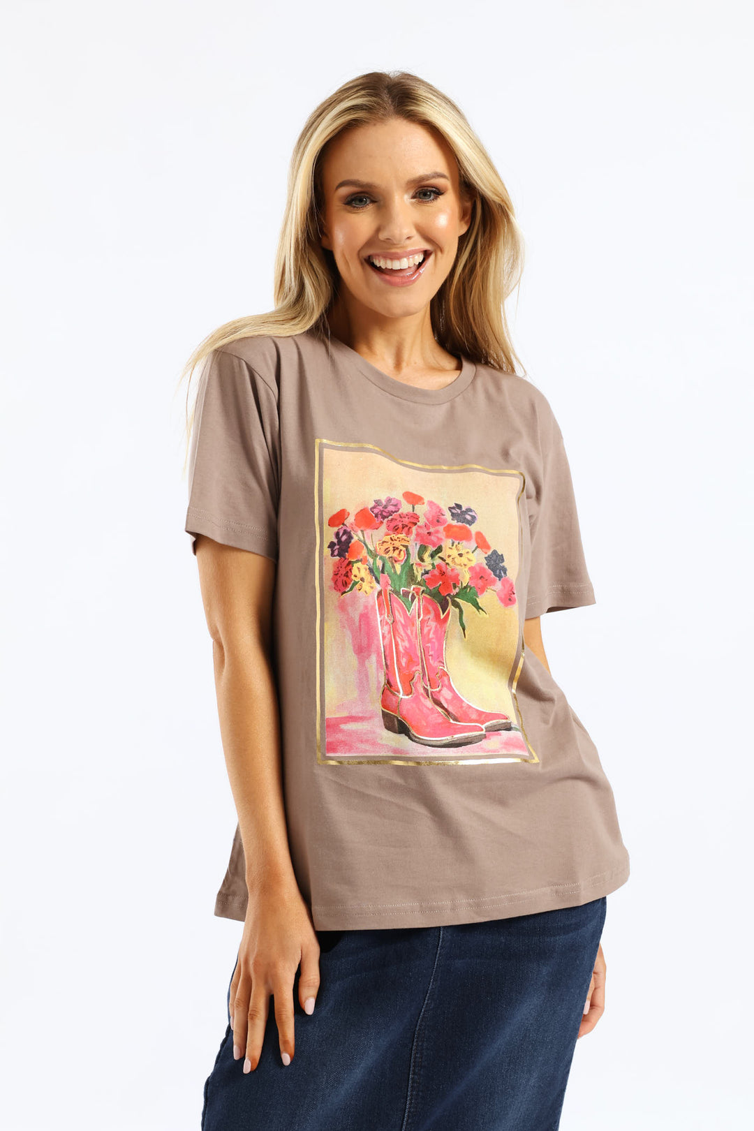Bouquet & Boots Tee - Taupe