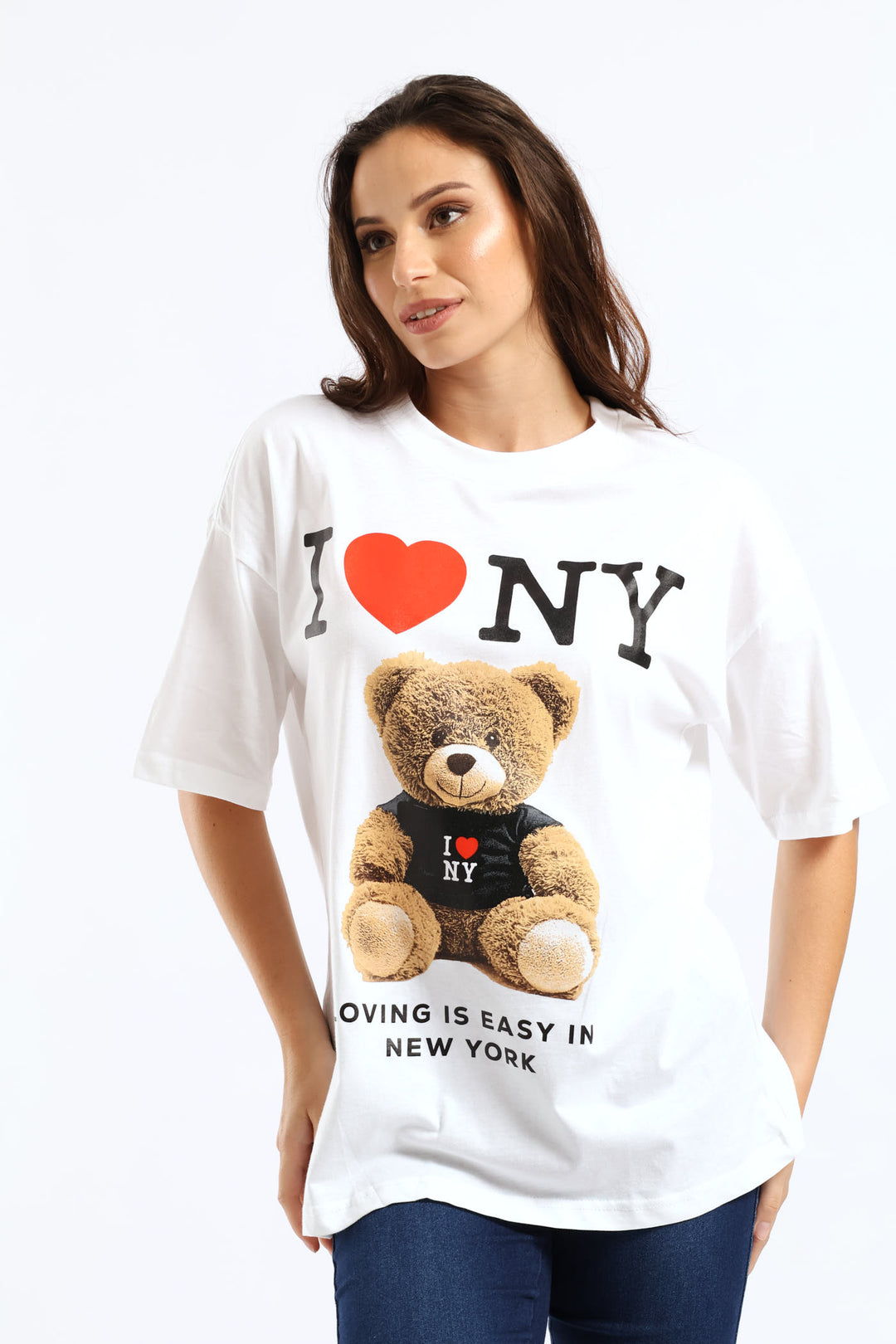 NY Teddy Oversized Tee - White