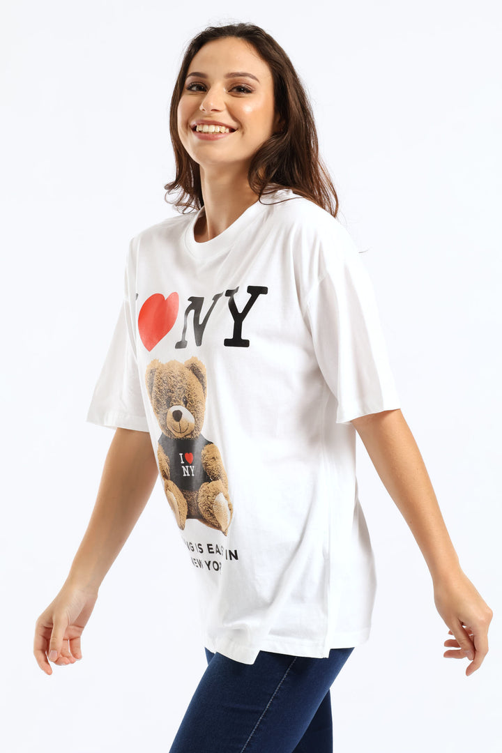 NY Teddy Oversized Tee - White