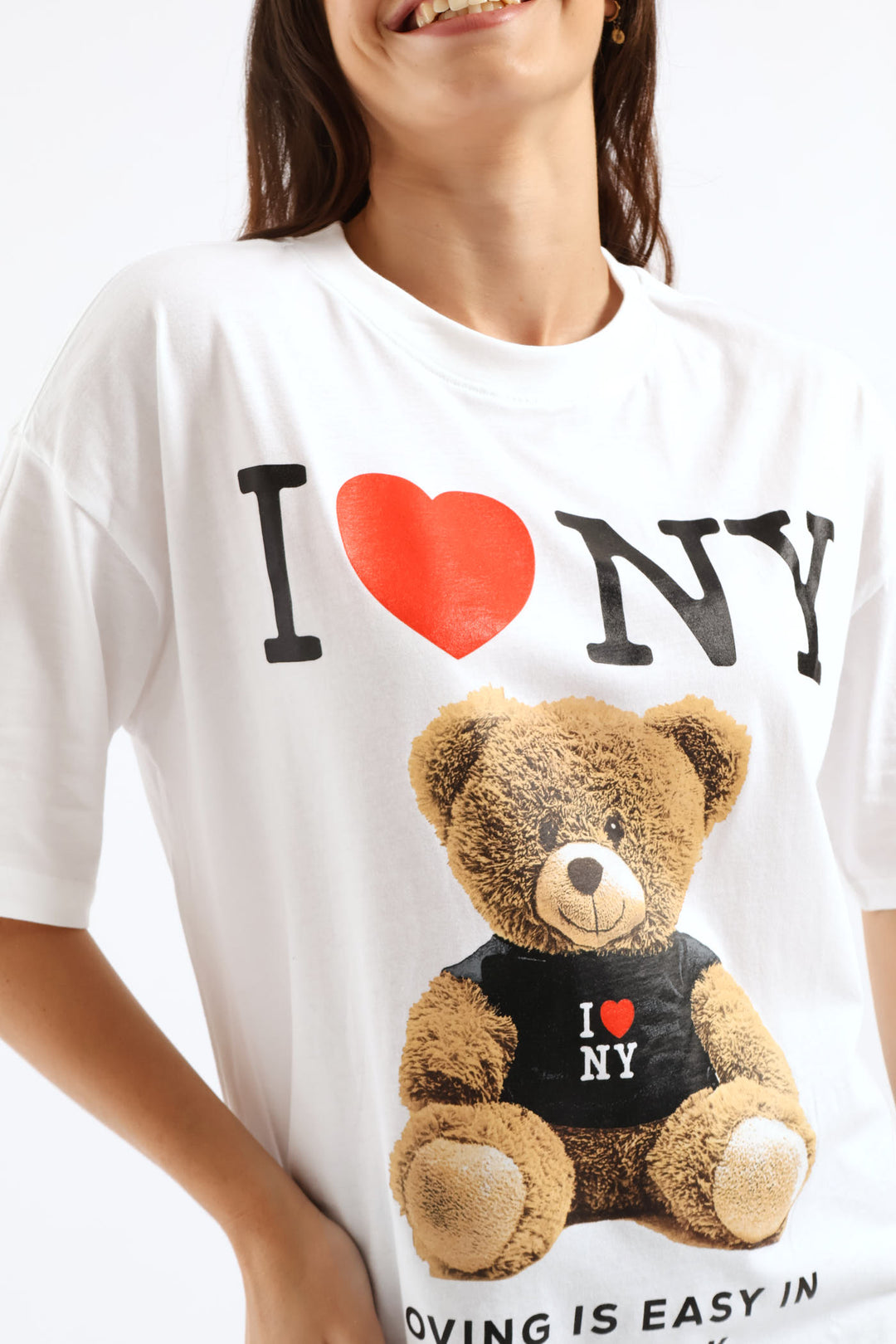 NY Teddy Oversized Tee - White