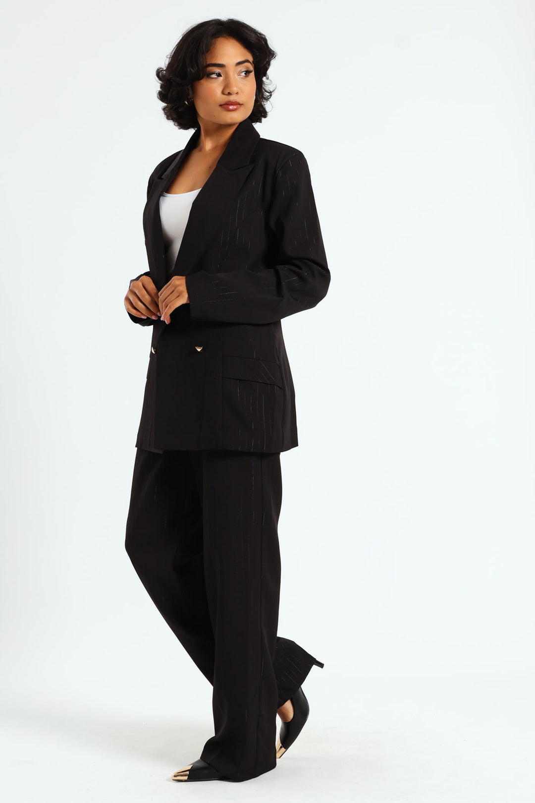 Double Lurex Stripe Blazer - Black