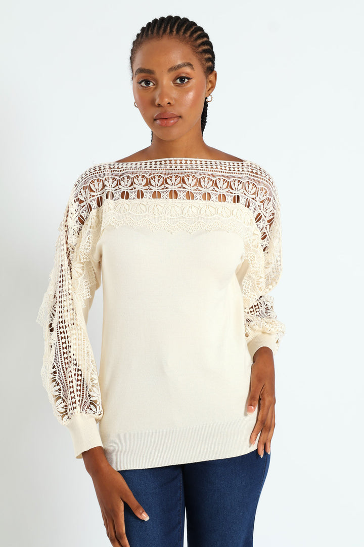 Lace Detail Knitwear - Stone