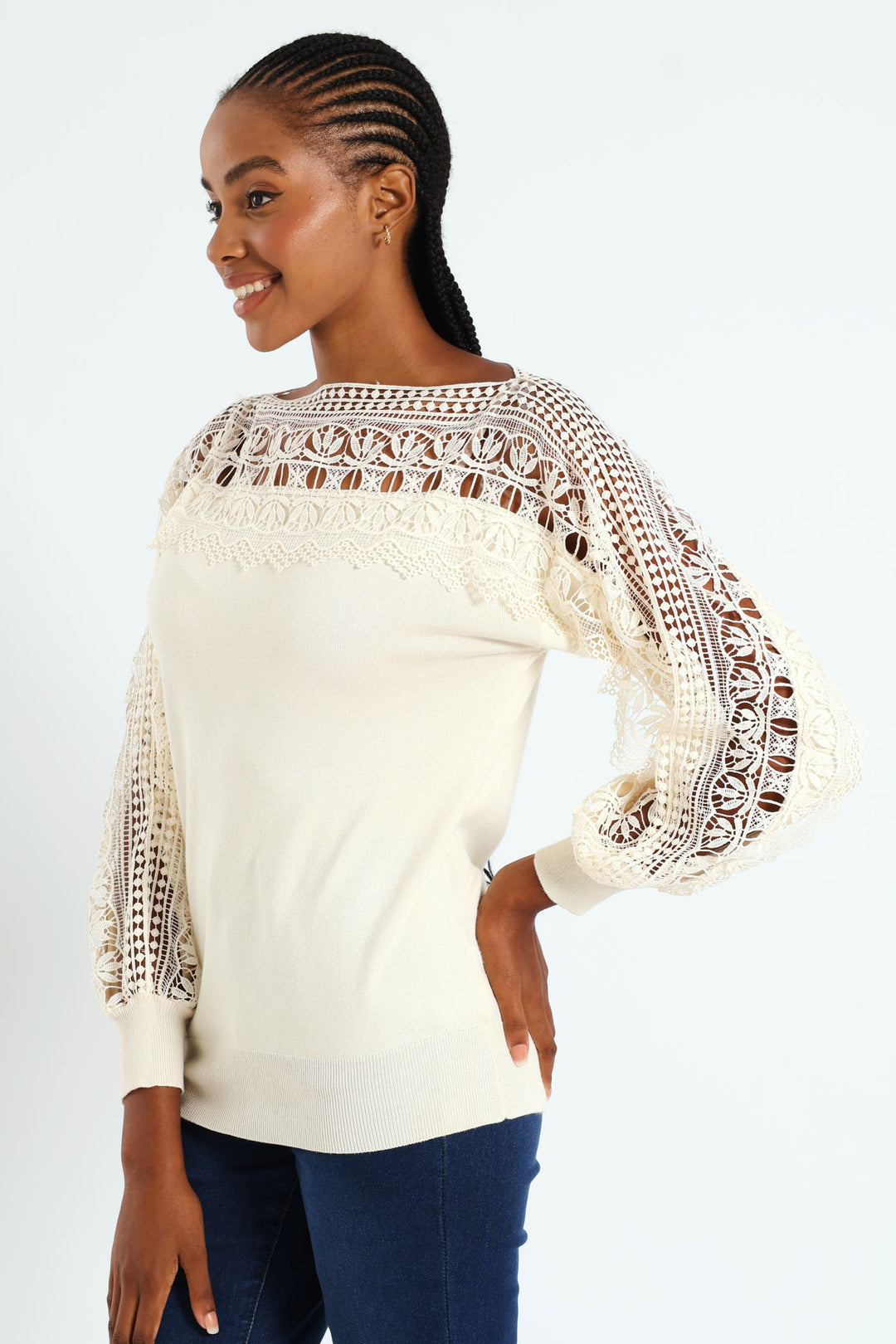 Lace Detail Knitwear - Stone