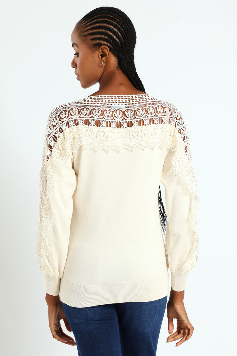 Lace Detail Knitwear - Stone
