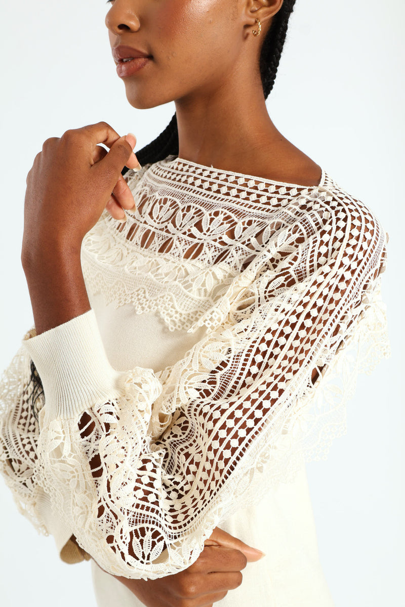 Lace Detail Knitwear - Stone