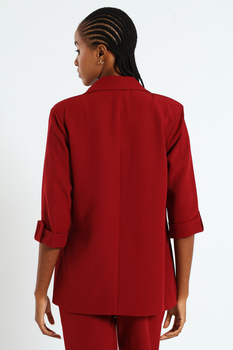 Pointed Tab Detail Blazer - Wine
