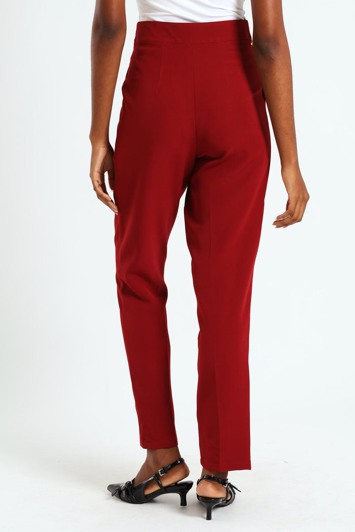 Button Slim Leg Pants - Wine
