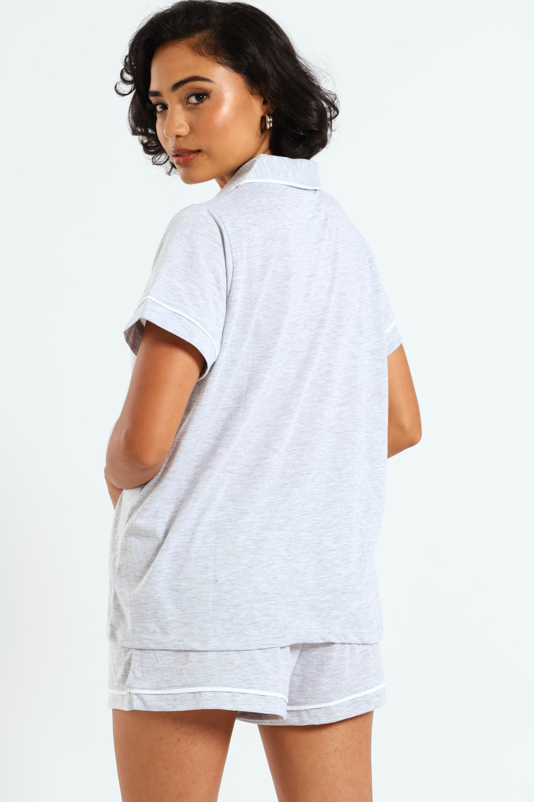 Knit Button Through & Short Set - Grey Melange