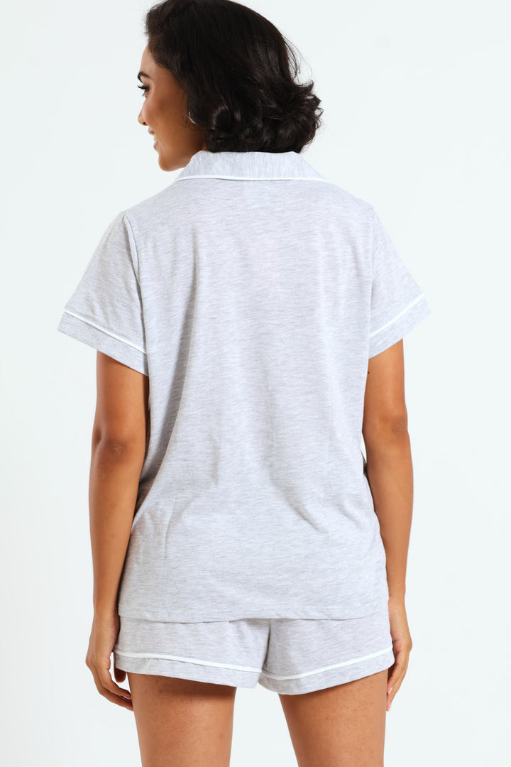 Knit Button Through & Short Set - Grey Melange