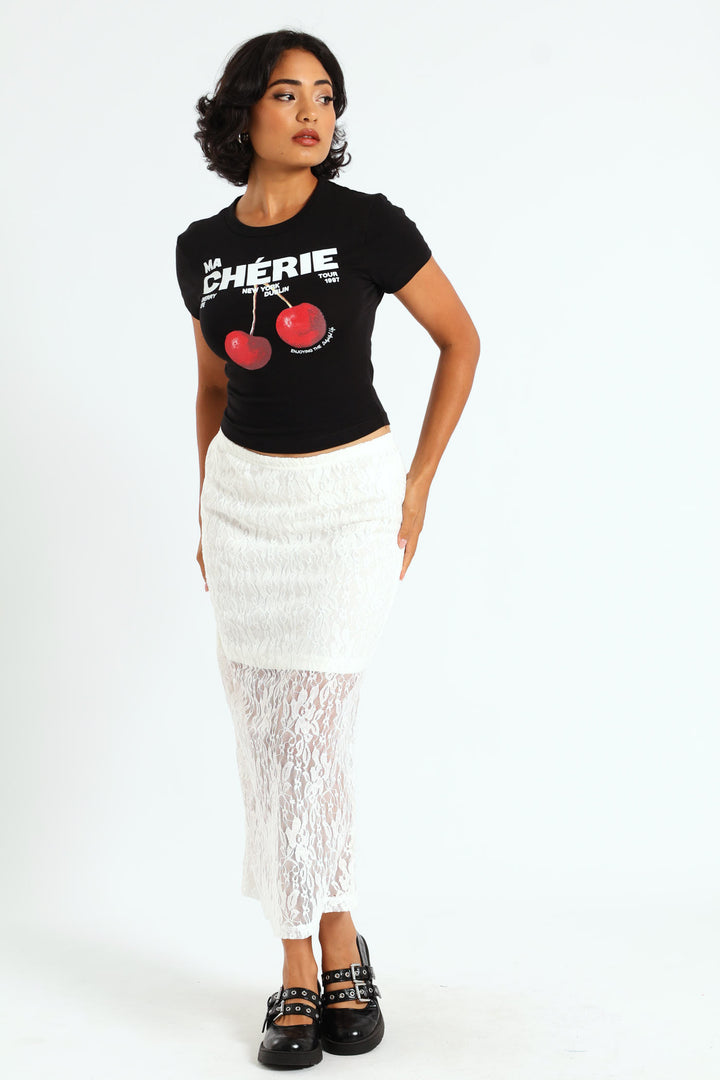 Lace Midi Skirt - White