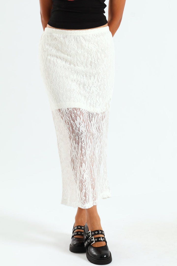 Lace Midi Skirt - White