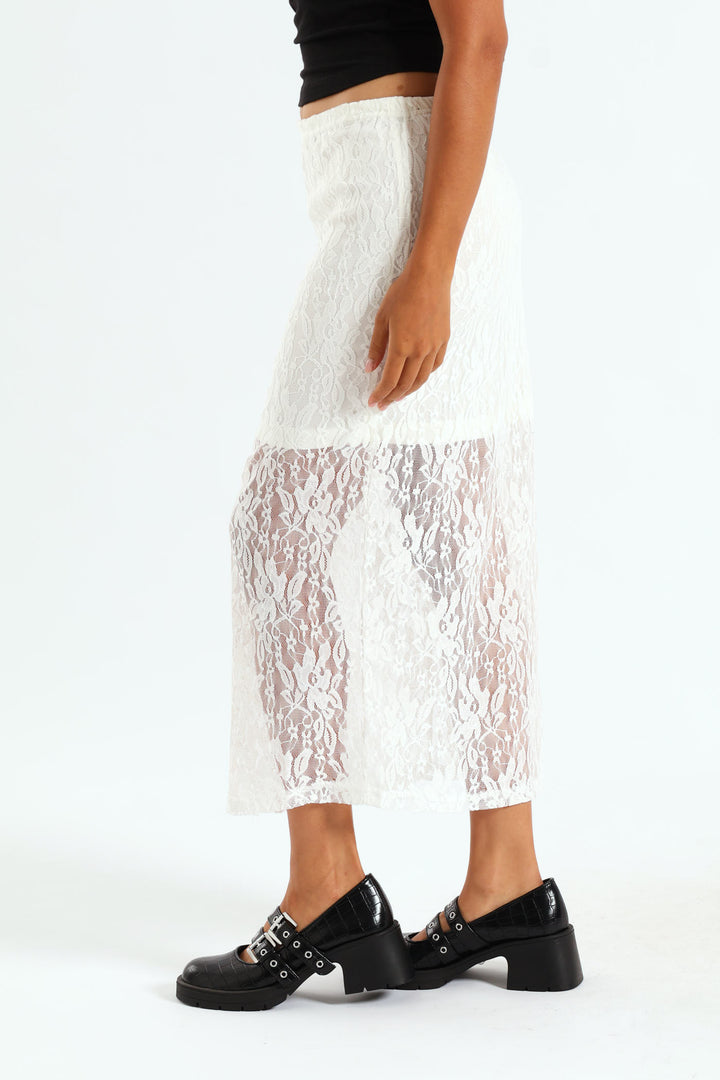 Lace Midi Skirt - White